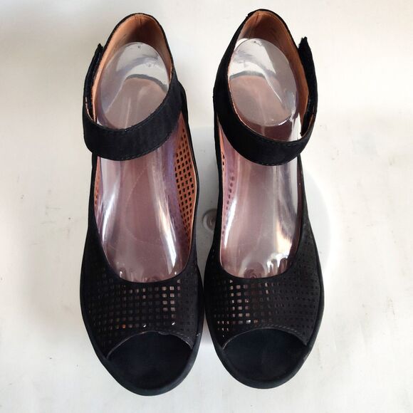 Clarks Comfort Sandals Size 10 Reedly Salene Black Suede Wedge Heel Platform - Picture 6 of 12